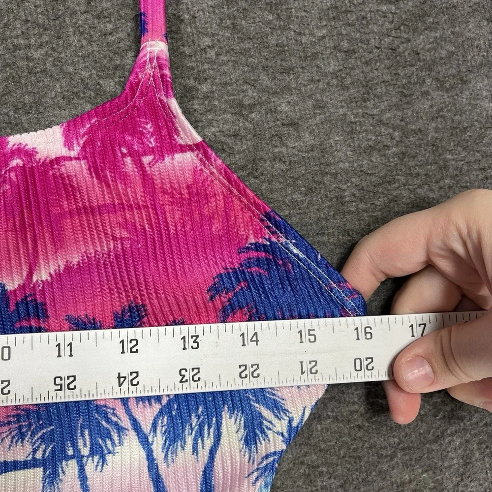 Vintage Catalina Swimsuit Size L Tropical Floral Pink Blue One Piece High Cut